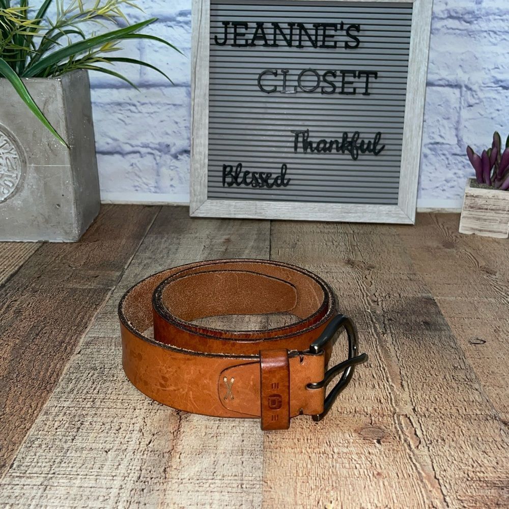 BELLIDO DESIGN BROWN LEATHER MEN'S BELT MADE IN SPAIN Sz 38 EUC.